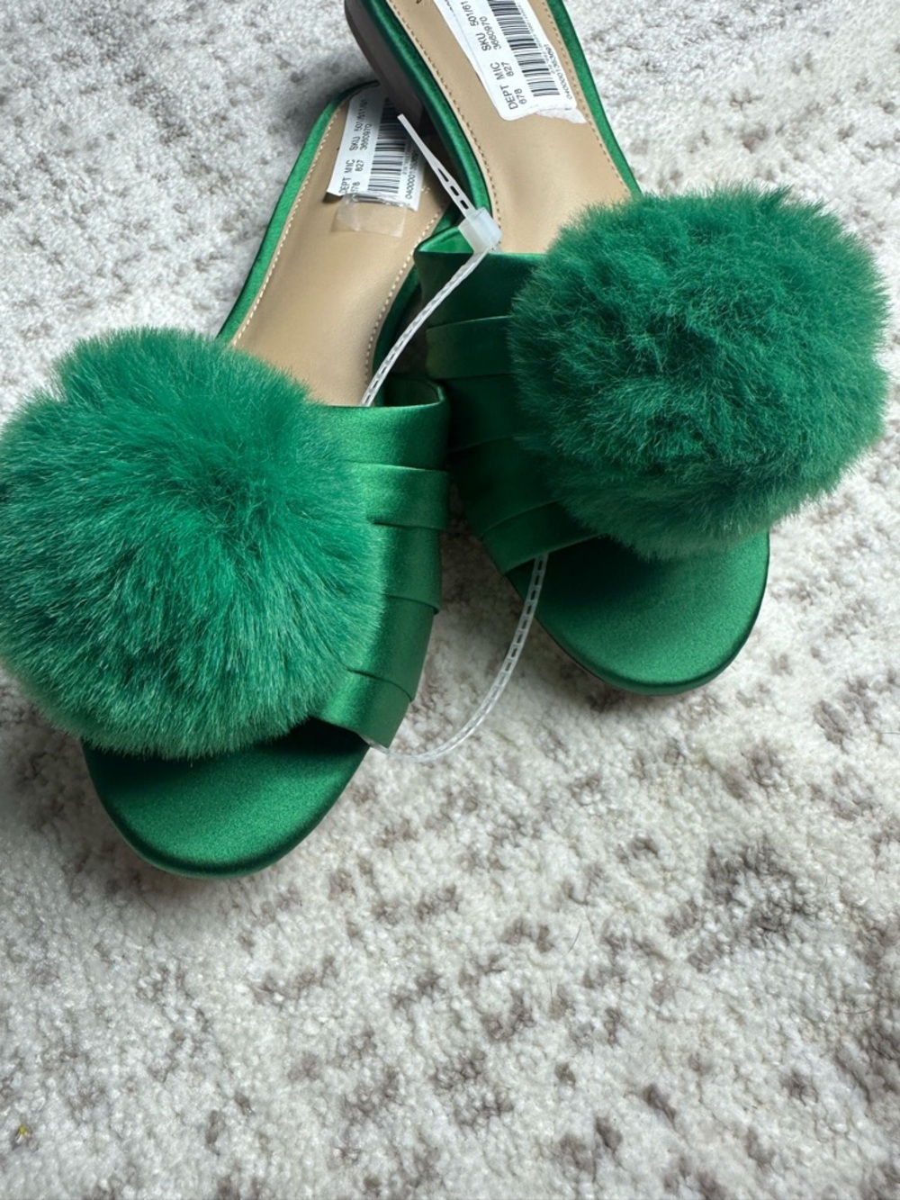 ANTONIO MELANI Emerald Satin Pom-Pom Sandals - Picture 10 of 14